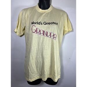 Vtg Jerzees Cotton Tee Graphic Worlds Greatest Grandpa Yellow Men's M 38-40